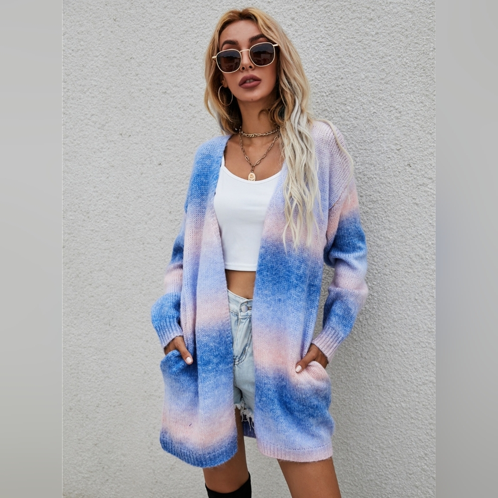 Gradient Blue and Pink Cardigan Sweater